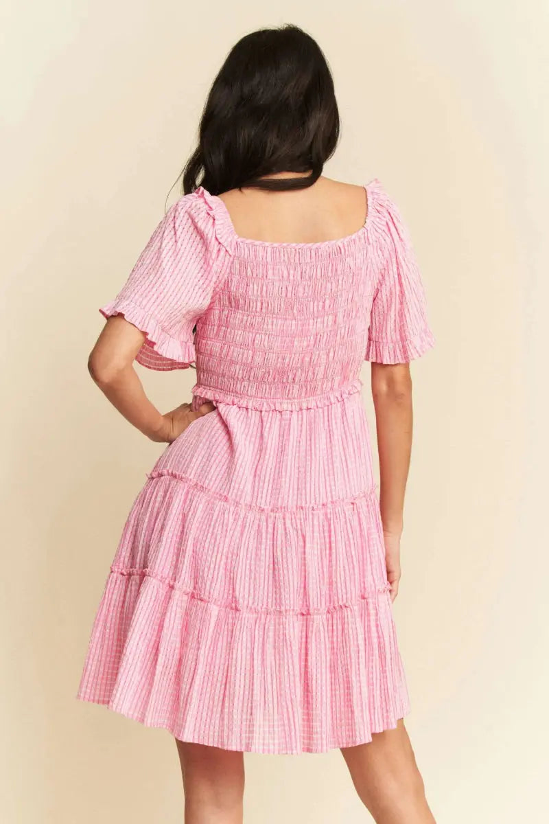 Davi & Dani Jacquard Checker Smocking Tiered Dress For Women - Love Salve